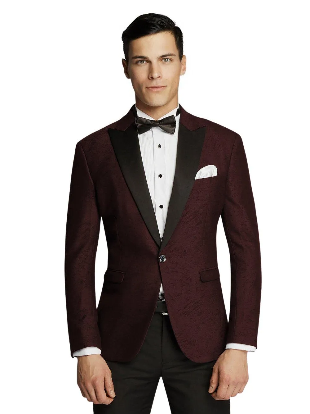 Men's Burgundy/Black Stylish Paisley Trim Tuxedo Dinner Jacket