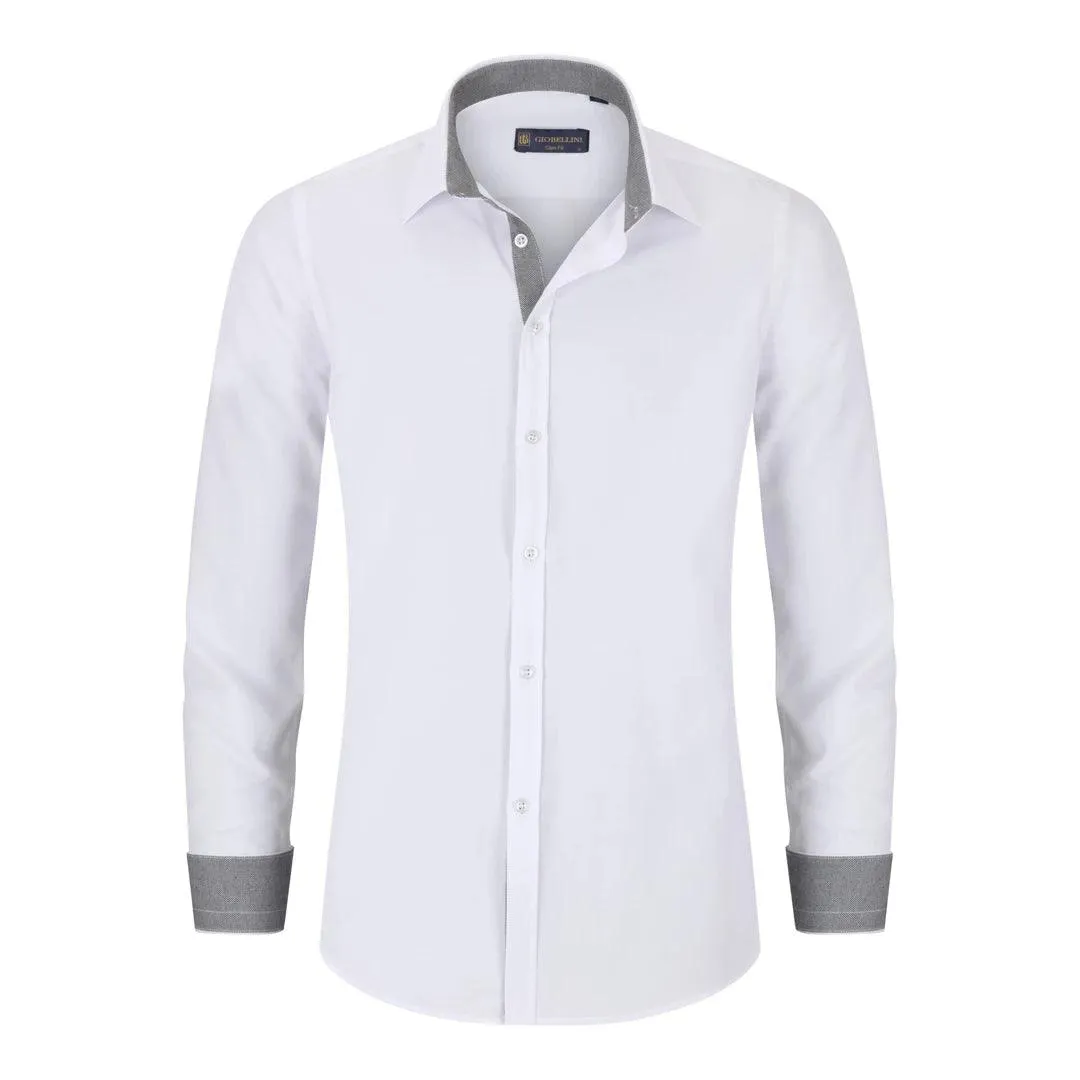 Mens Button Down Cuff Shirt Smart Casual Formal Slim Fit Cotton Long Sleeve