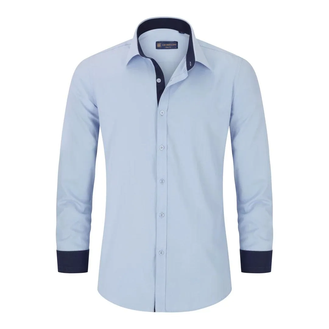 Mens Button Down Cuff Shirt Smart Casual Formal Slim Fit Cotton Long Sleeve