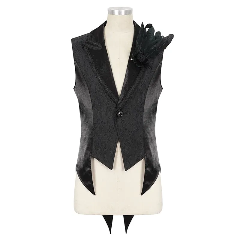 Men's Gothic Feather Swallow-tailed Waistcoat Black