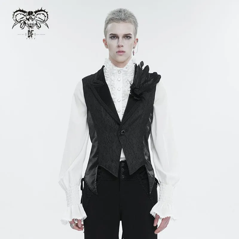 Men's Gothic Feather Swallow-tailed Waistcoat Black