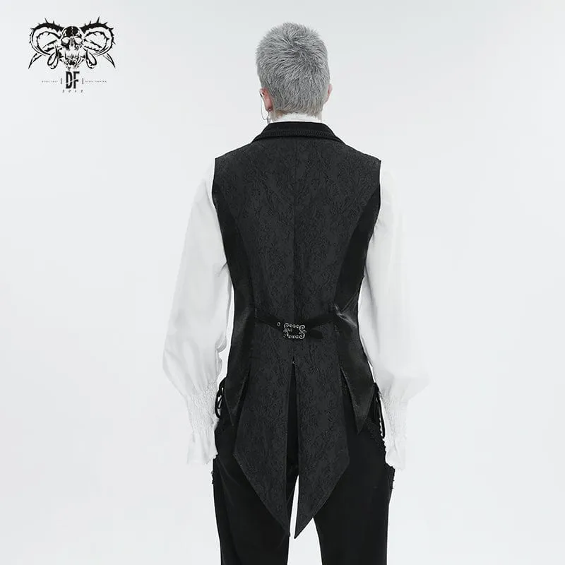 Men's Gothic Feather Swallow-tailed Waistcoat Black