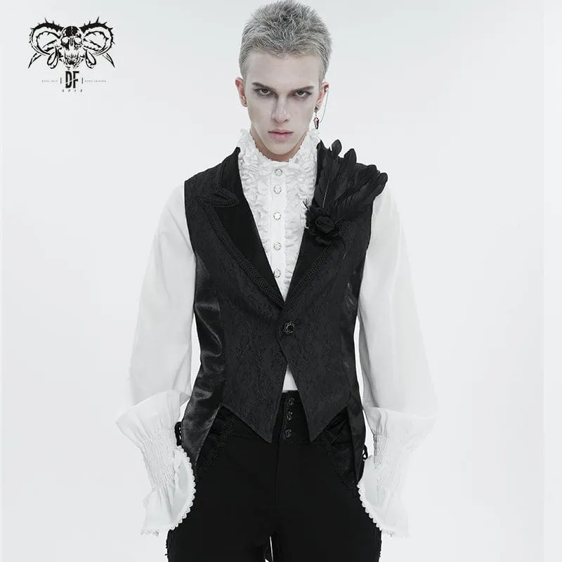 Men's Gothic Feather Swallow-tailed Waistcoat Black