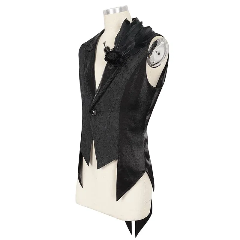 Men's Gothic Feather Swallow-tailed Waistcoat Black