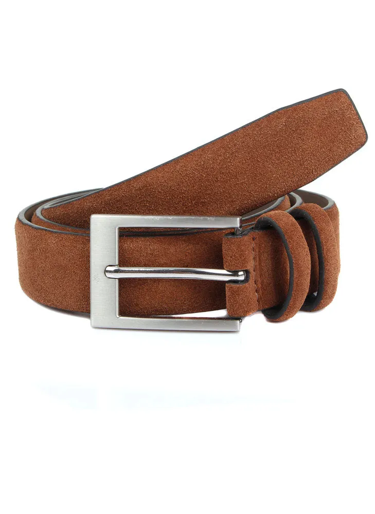 Men's Lined Suede Belt with Brushed Silver Buckle