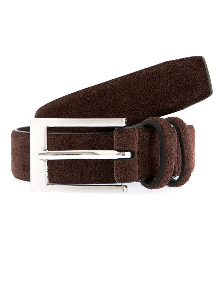 Men's Lined Suede Belt with Brushed Silver Buckle