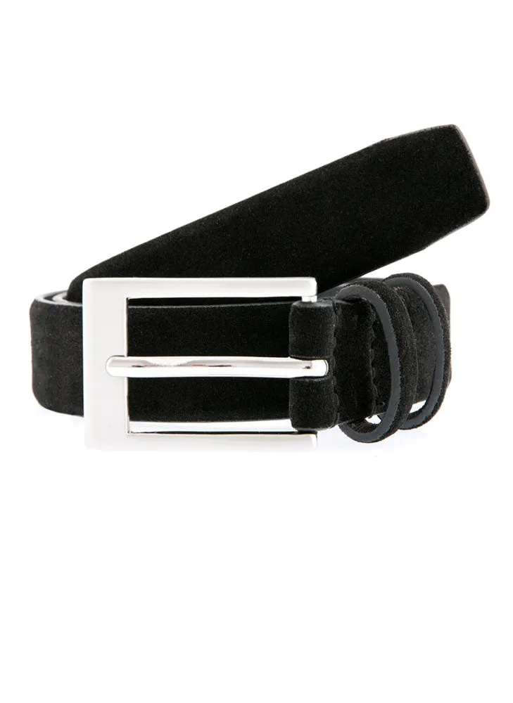 Men's Lined Suede Belt with Brushed Silver Buckle