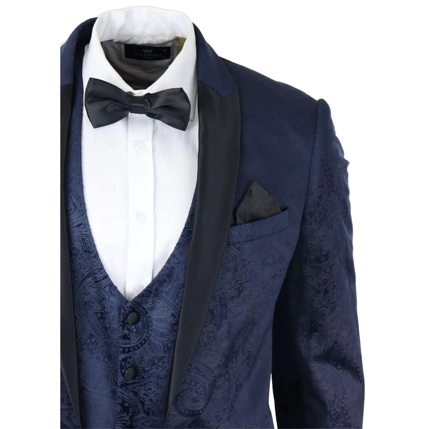 Mens Marc Darcy Velvet Paisley Blue Fit 3 Piece Suit Tuxedo Dinner Jacket Wedding