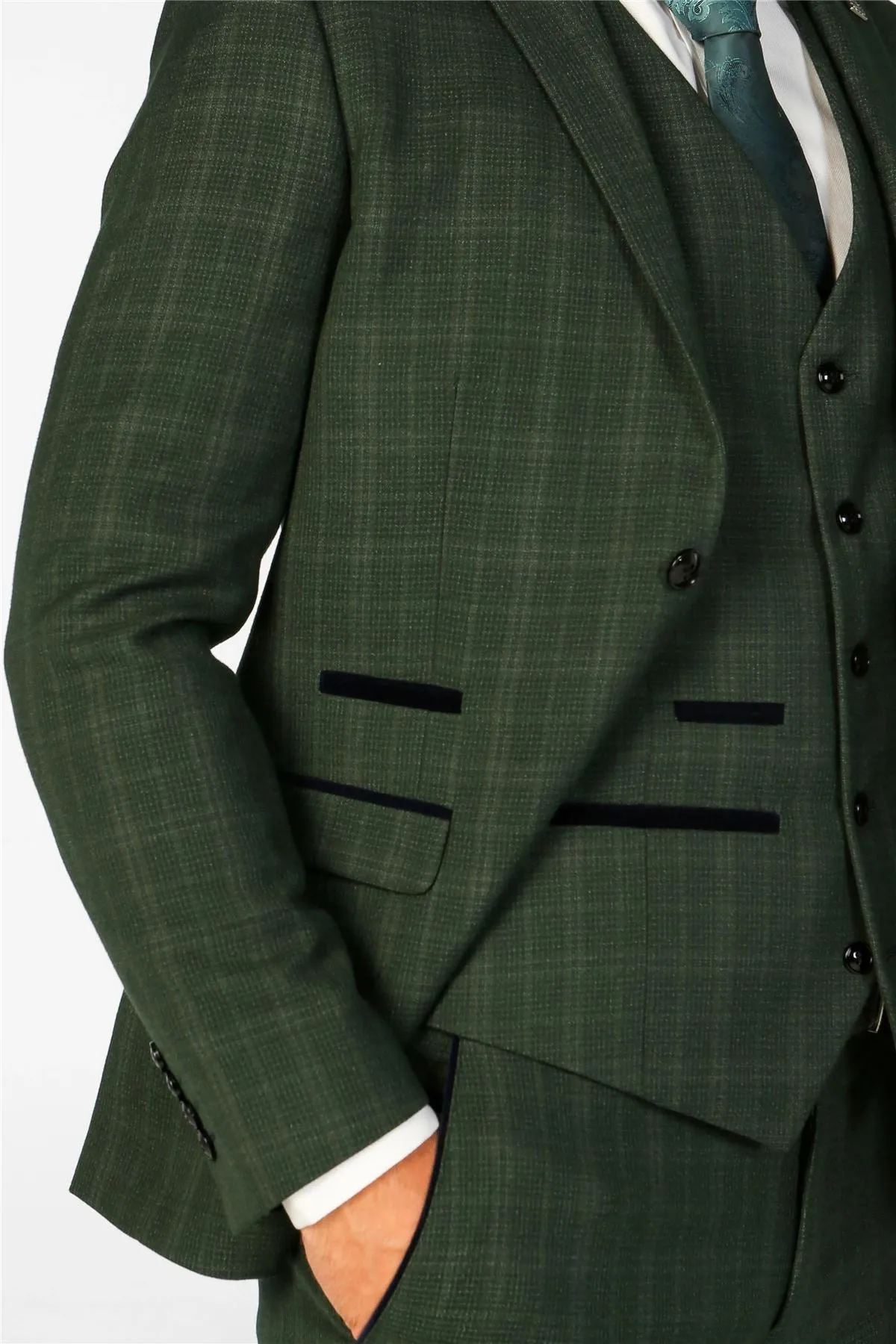 Men's Suit Green 3 Piece Checked Tailored Fit Formal Dress