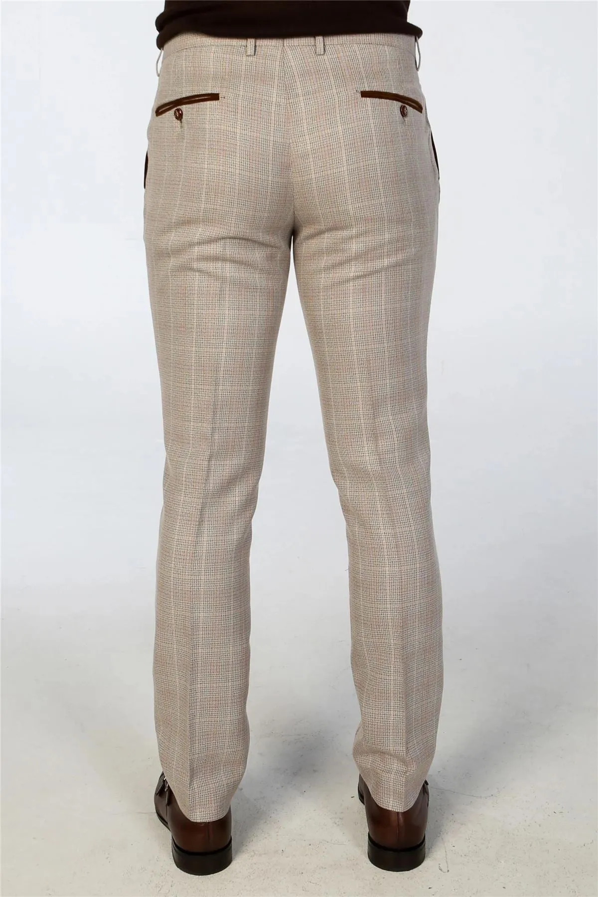 Men's Trousers Beige Checked Formal Suit Pants