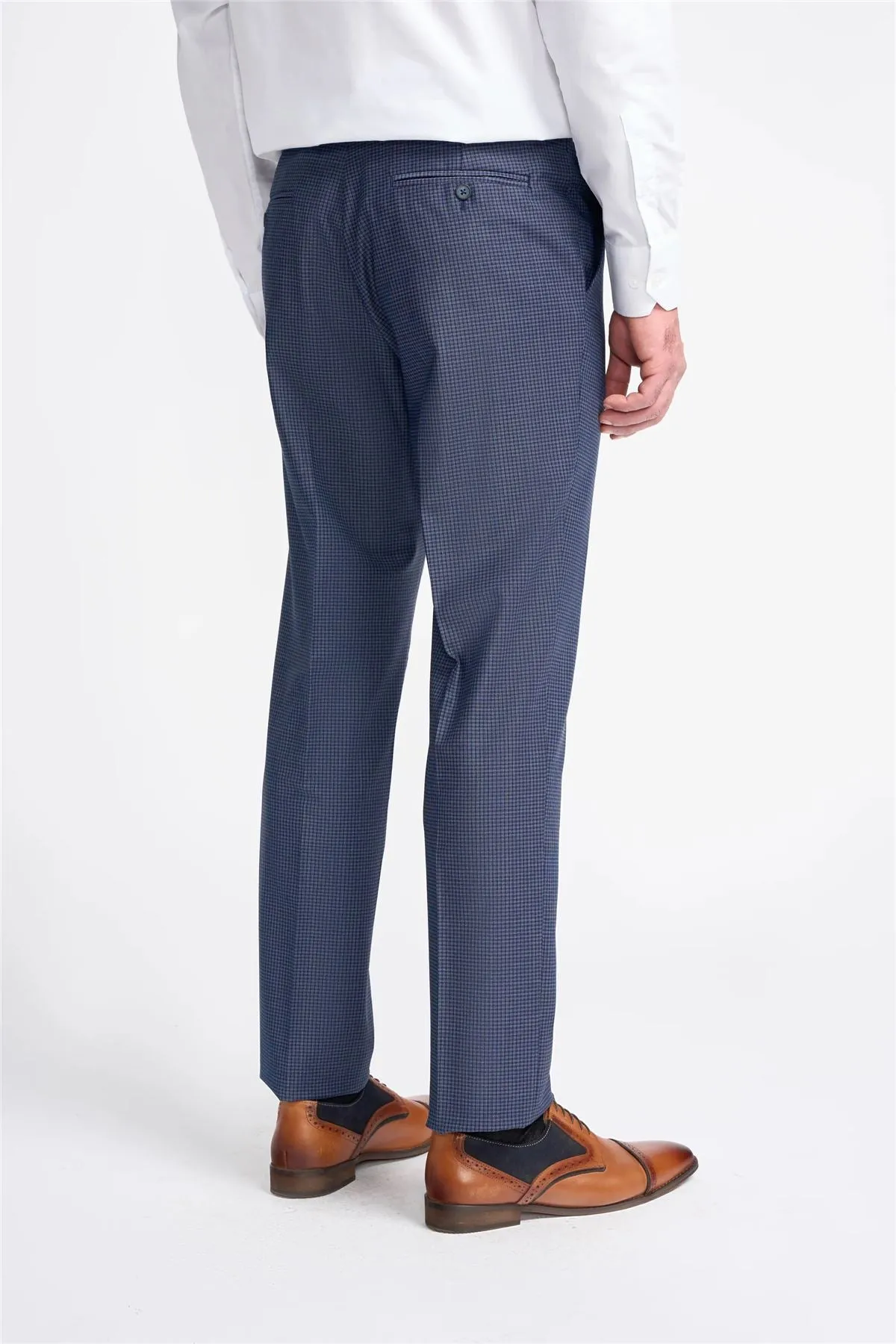 Men's Trousers Navy Check Formal Suit Pants