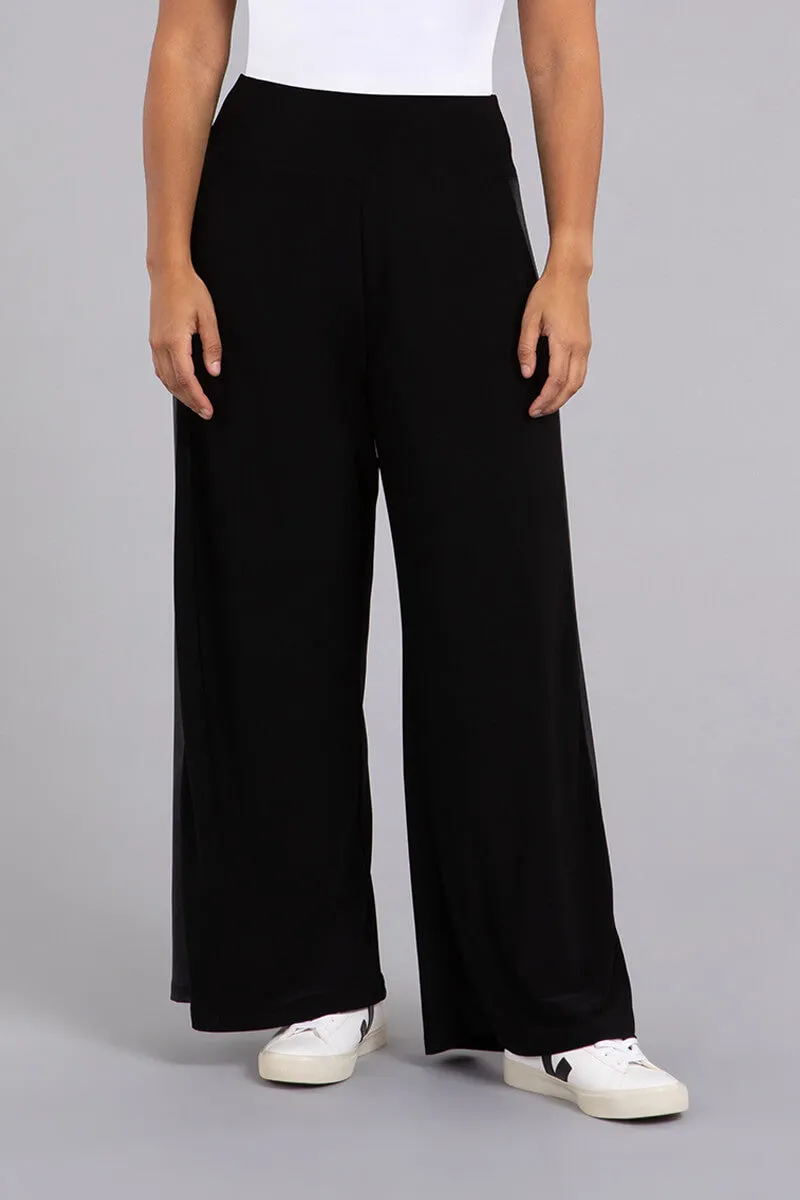 Mix Wide Leg Trouser with Faux Leather | Black