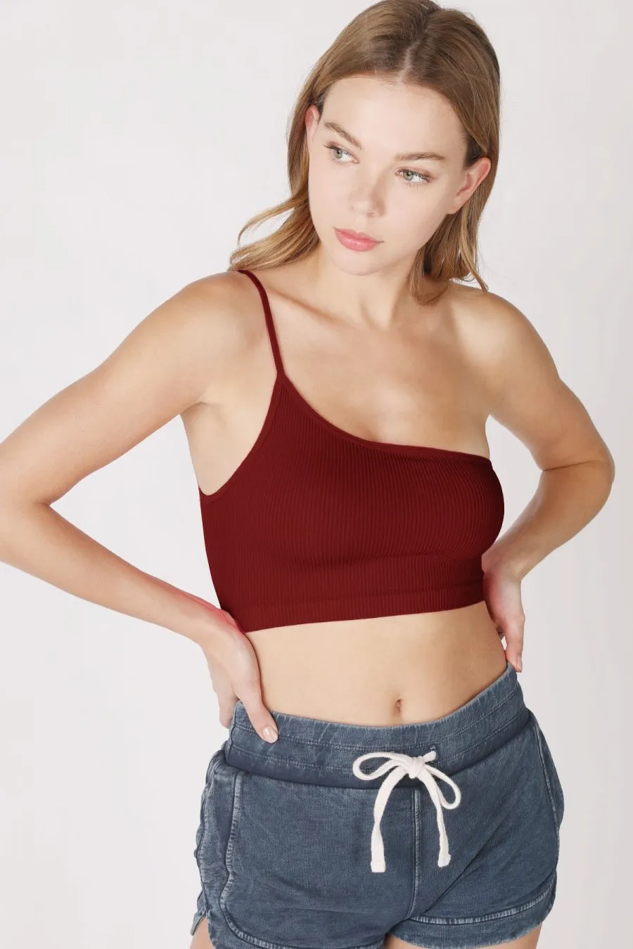 One Shoulder Ribbed Bralette