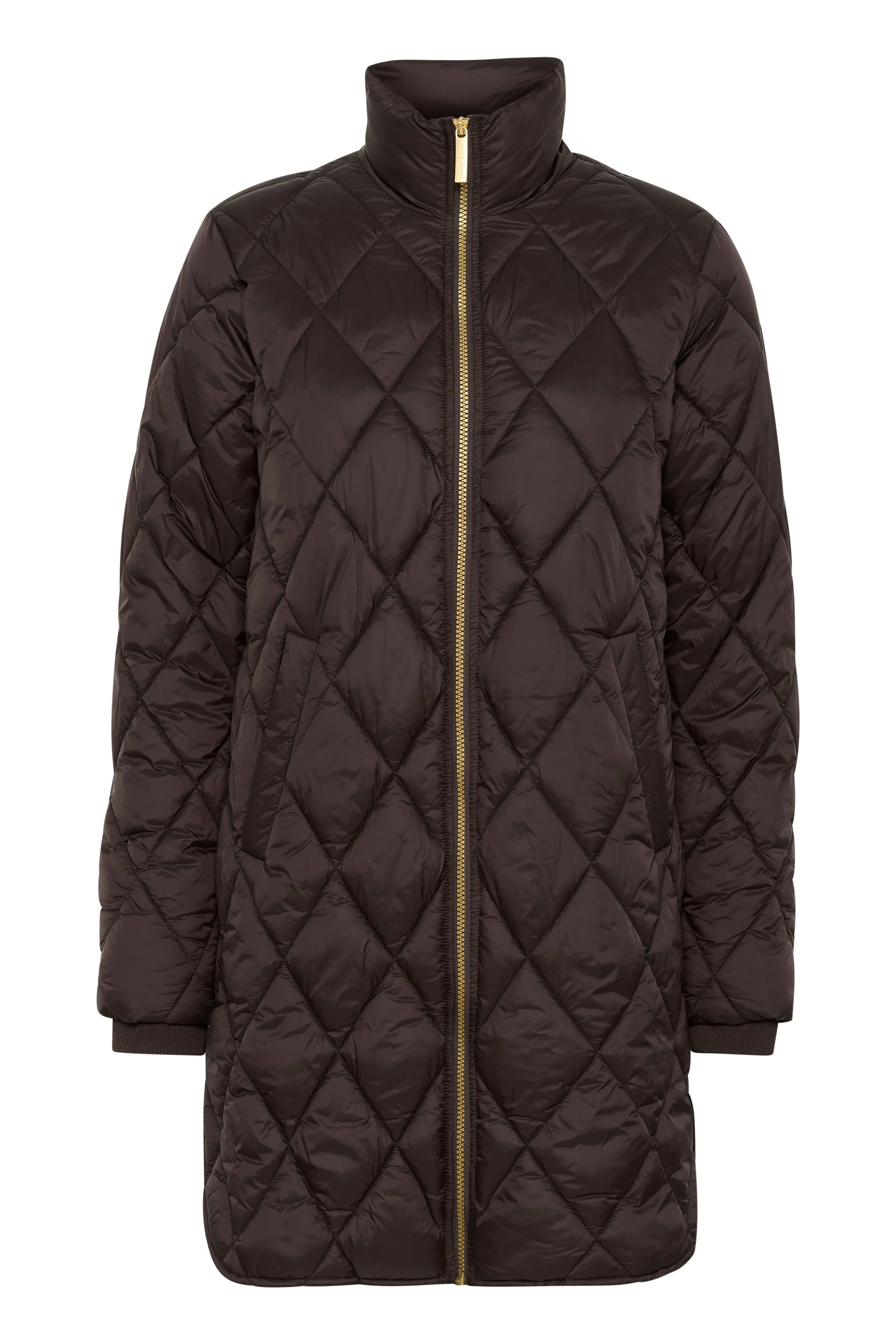 Part Two Olias Long Quilted Coat In Chocolate