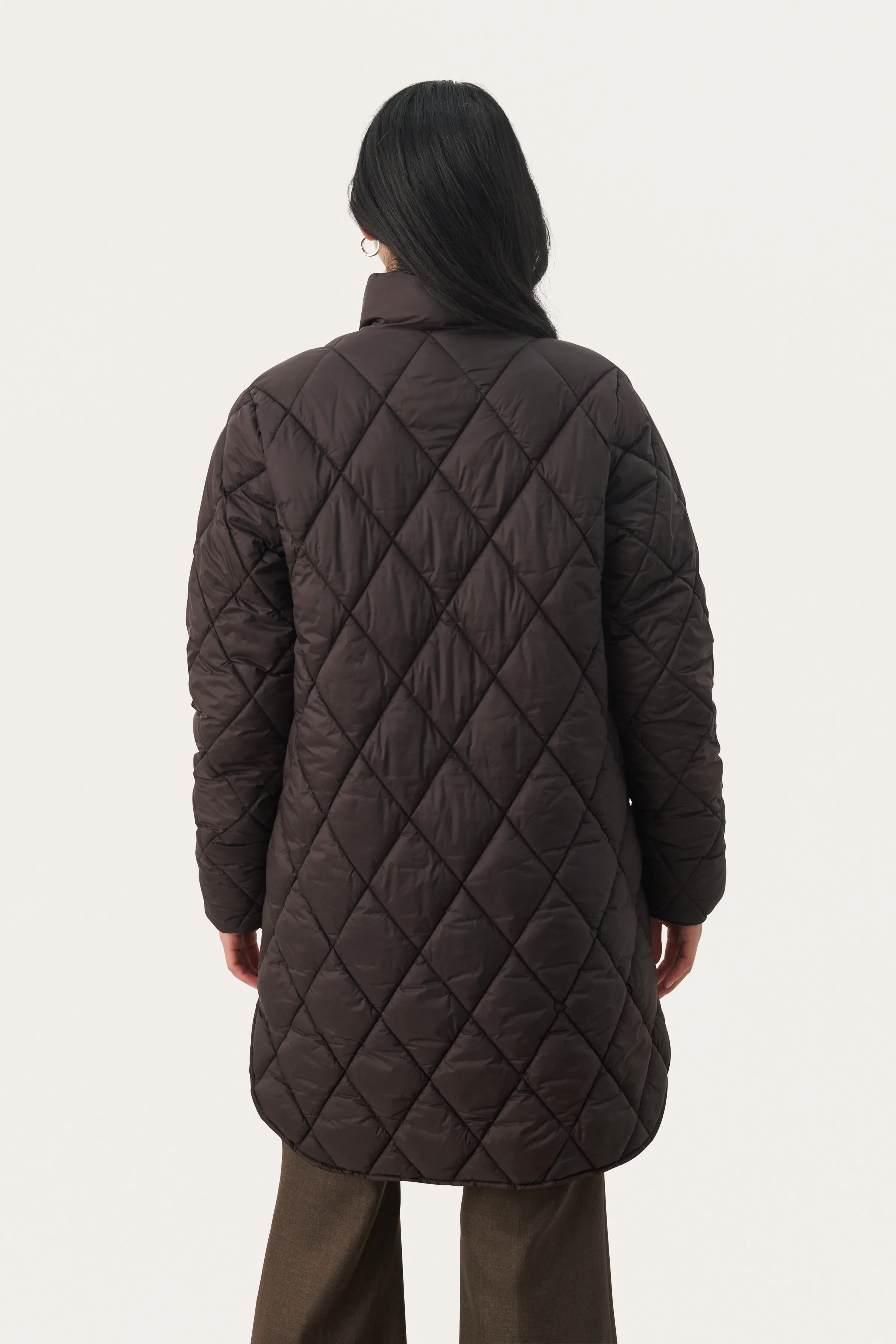 Part Two Olias Long Quilted Coat In Chocolate