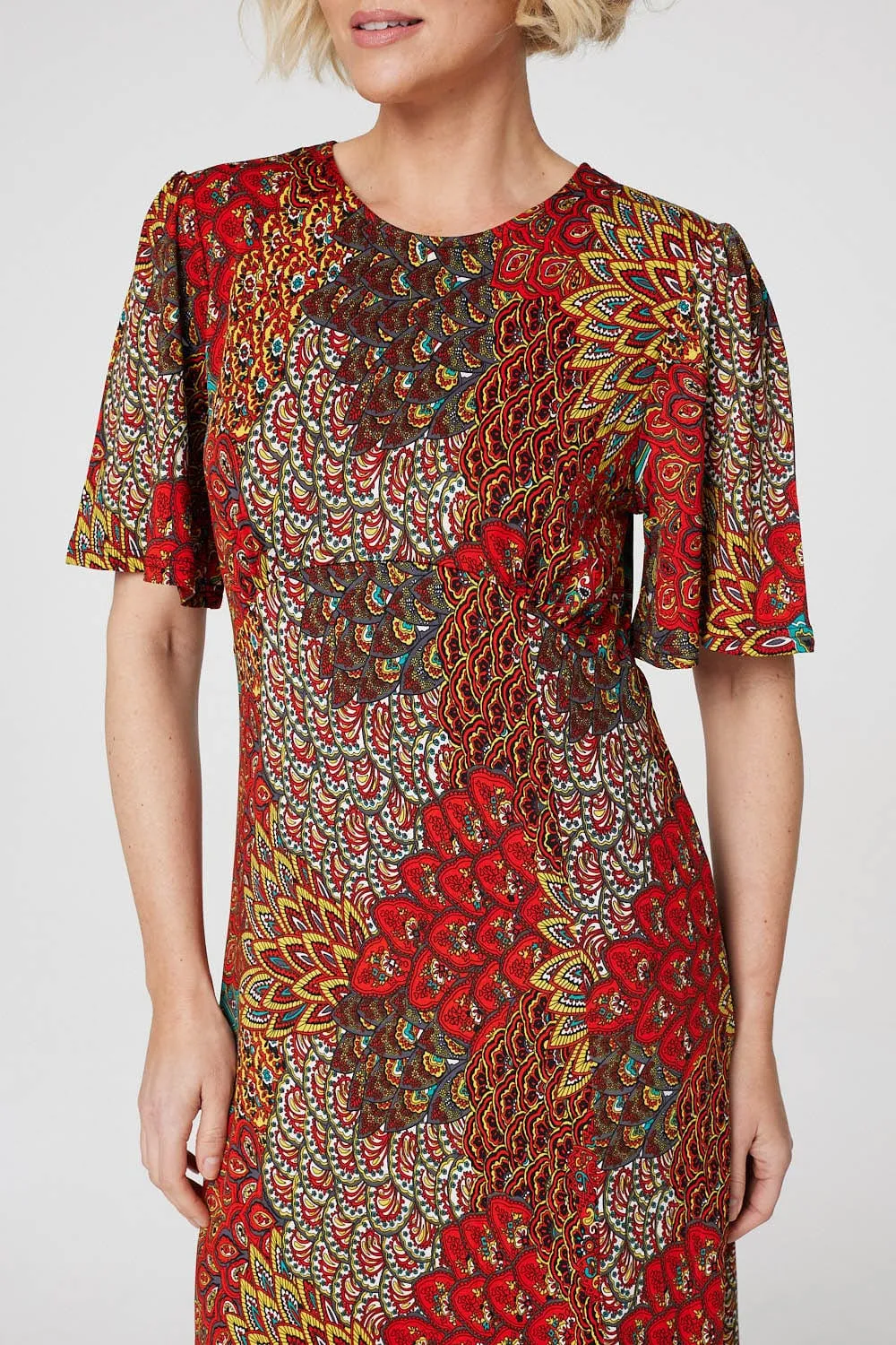 Peacock Print Jersey Midi Dress