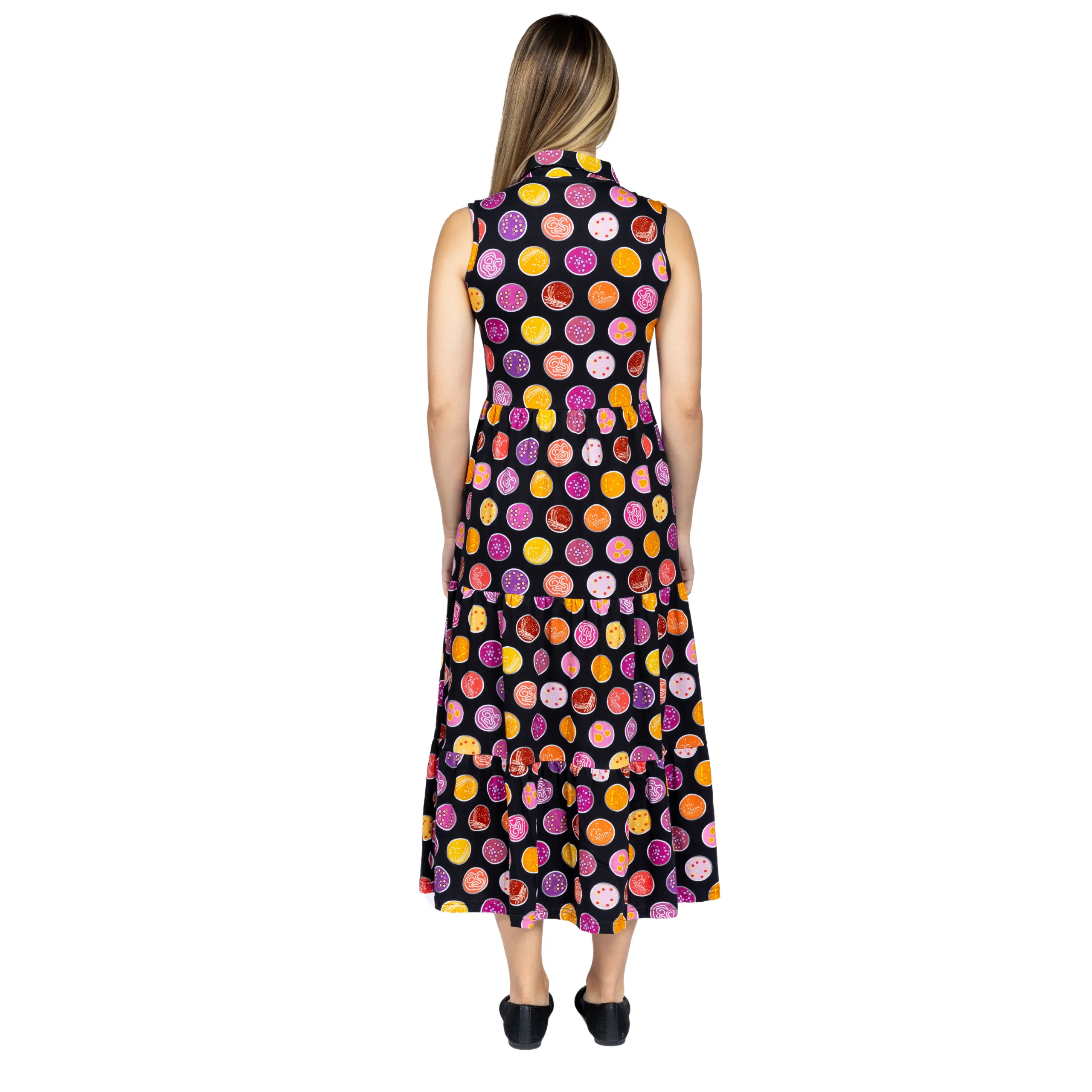 Petri Dish Button-Up Tiered Long Midi Dress (With Waist Seam)