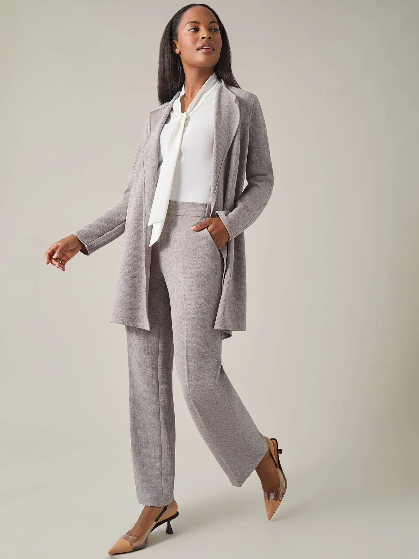 Plus  Drape Front Cardigan Blazer, Melange Crepe