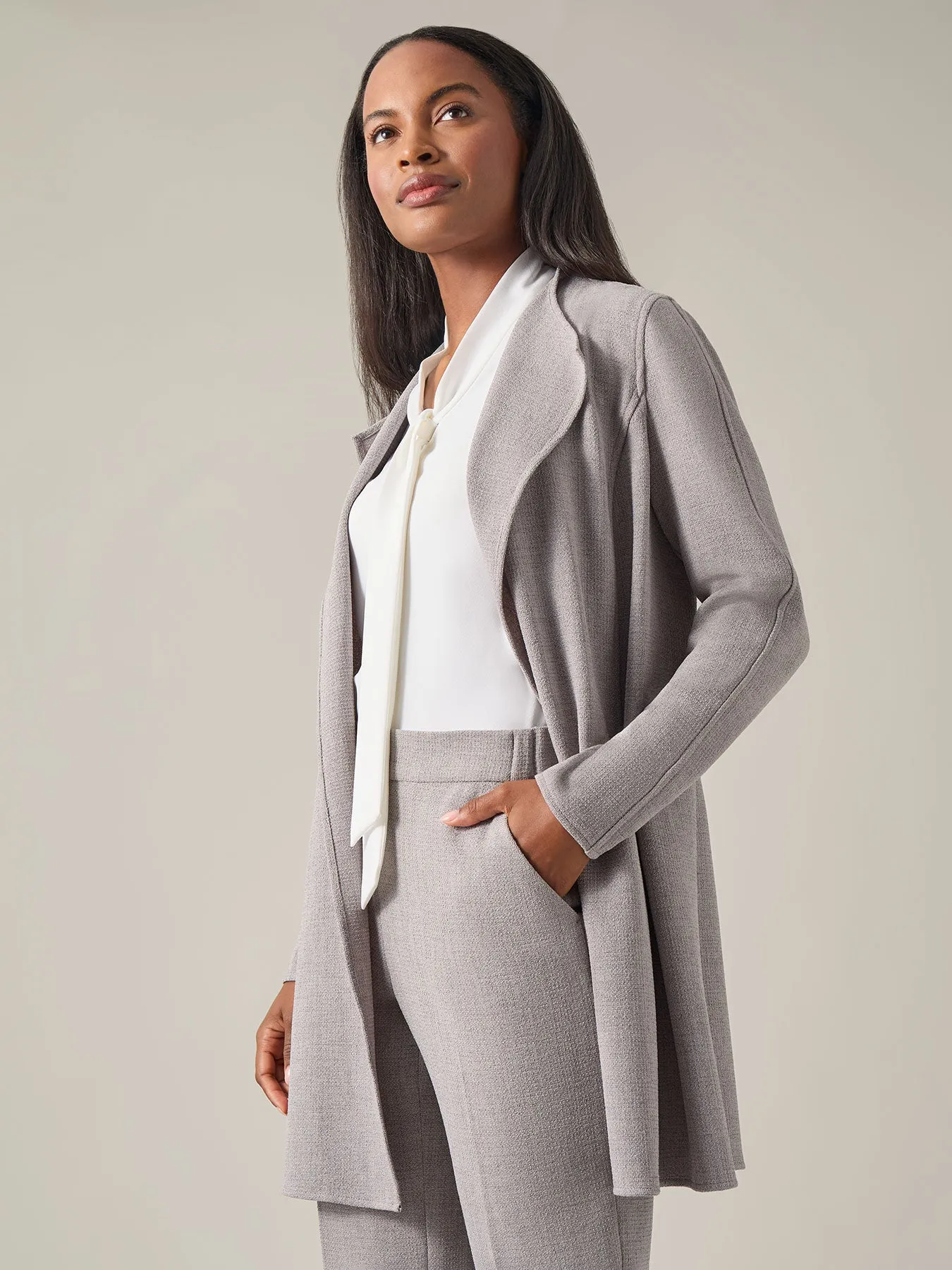 Plus  Drape Front Cardigan Blazer, Melange Crepe