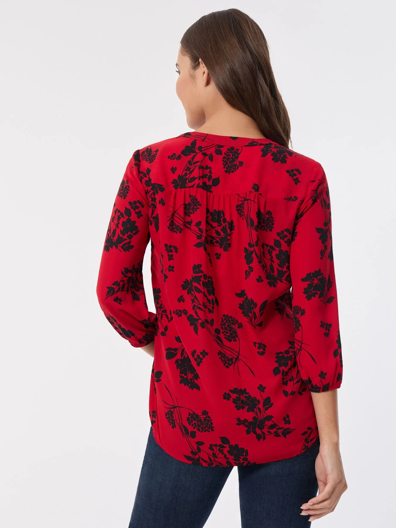 Plus Printed V-Neck Pleated Kelly Blouse