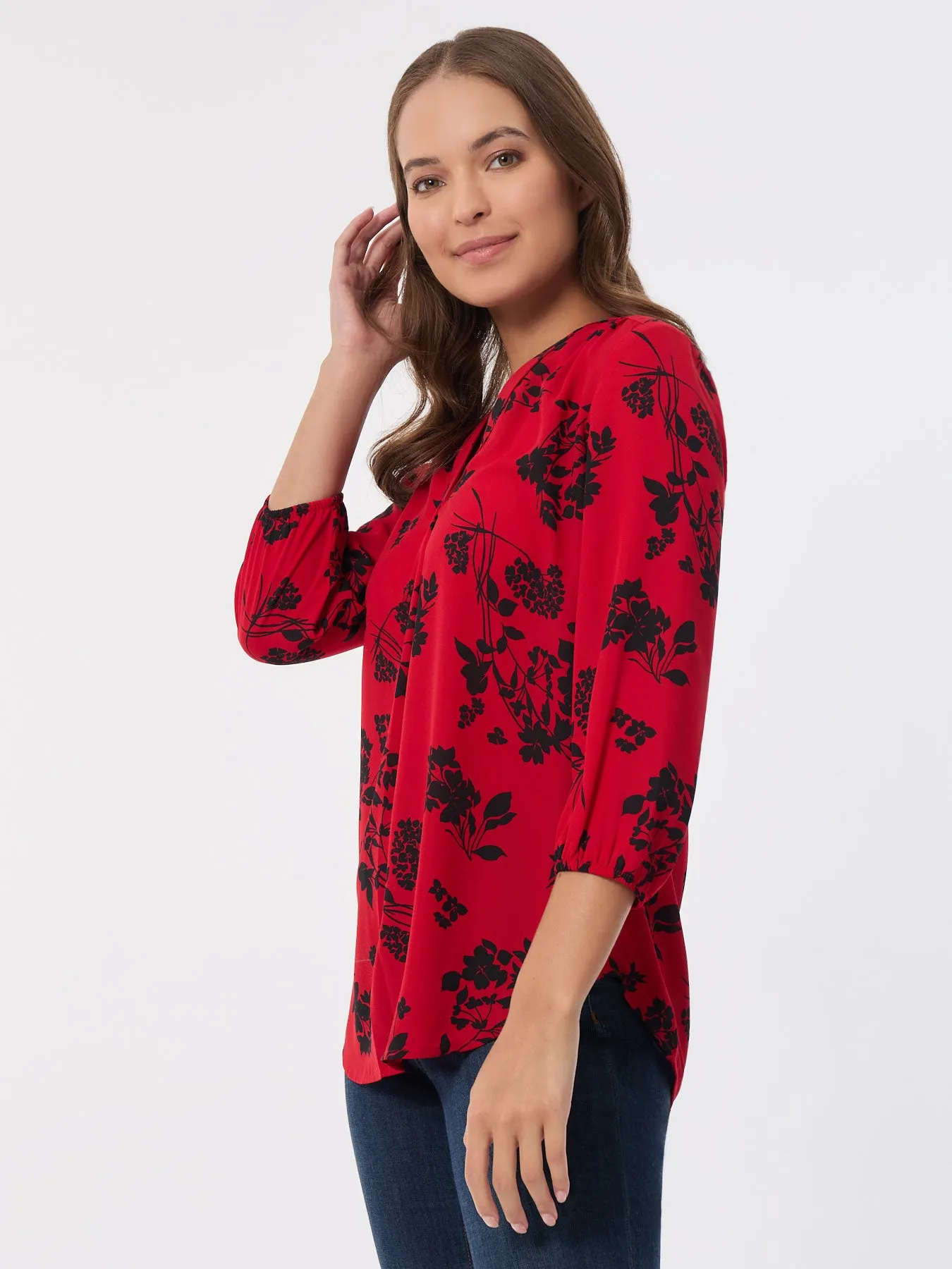 Plus Printed V-Neck Pleated Kelly Blouse