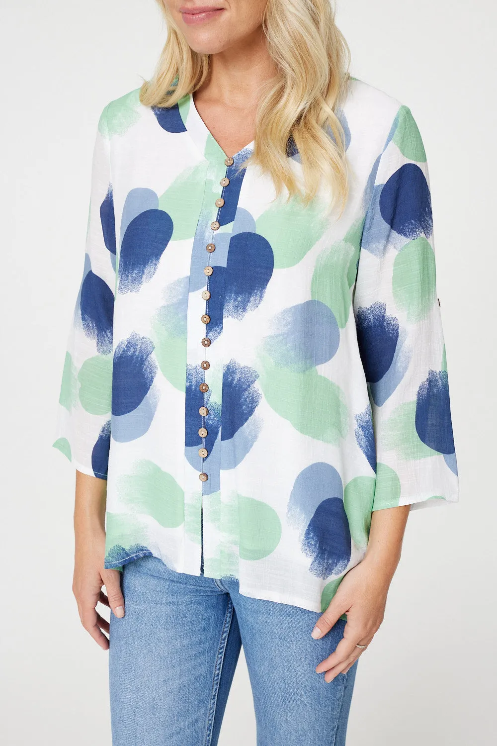 Polka Dot Button Detail Blouse