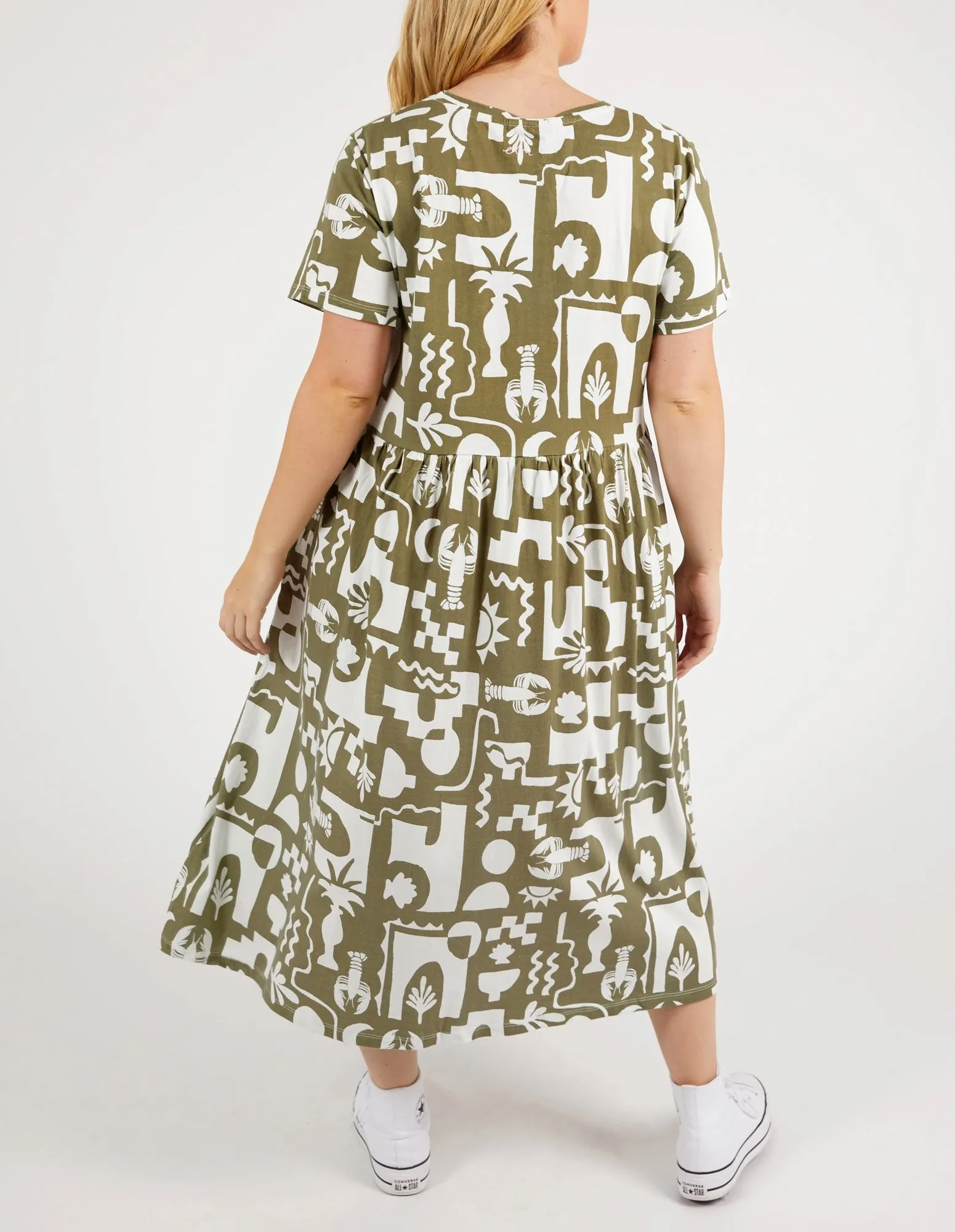 Postcard Tee Dress Khaki & Cream Print