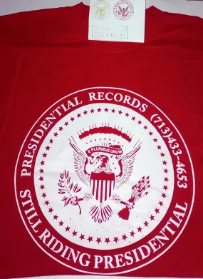 PRESIDENTIAL RECORDS® - Presidential Seal Vintage 1998 "Still Riding Presidential"  Red and White Shirt