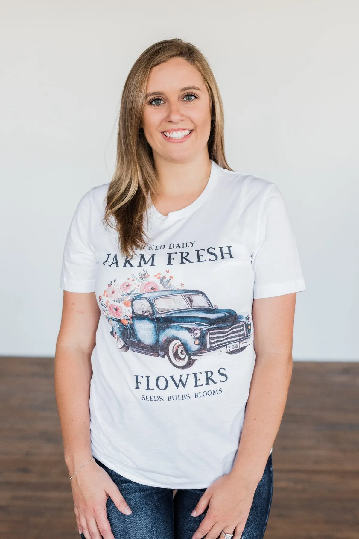 "Farm Fresh Flowers" Graphic Tee- White