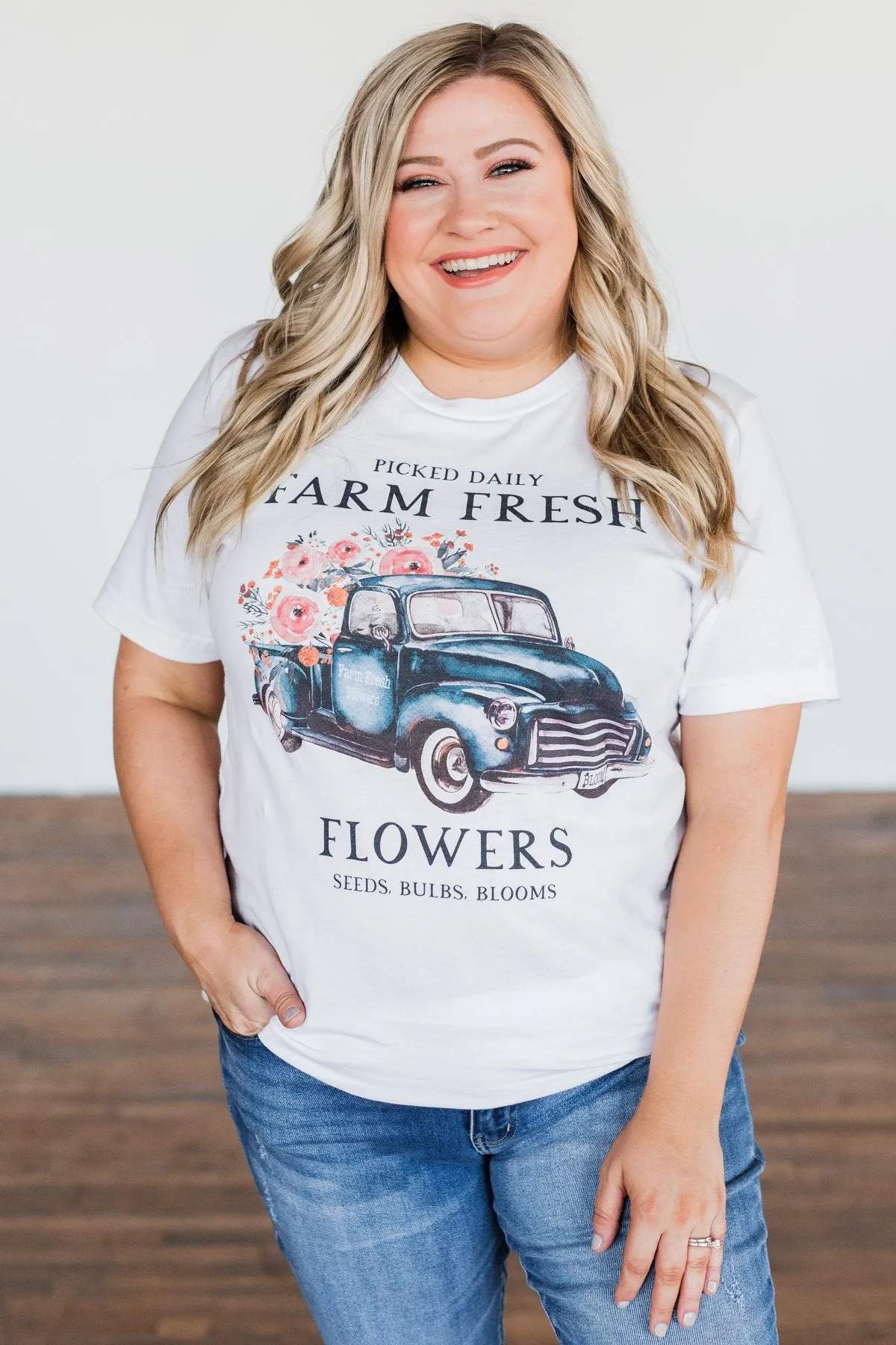 "Farm Fresh Flowers" Graphic Tee- White