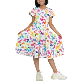 Rainbow Ginkgo Leaves Kids Twirl Dress