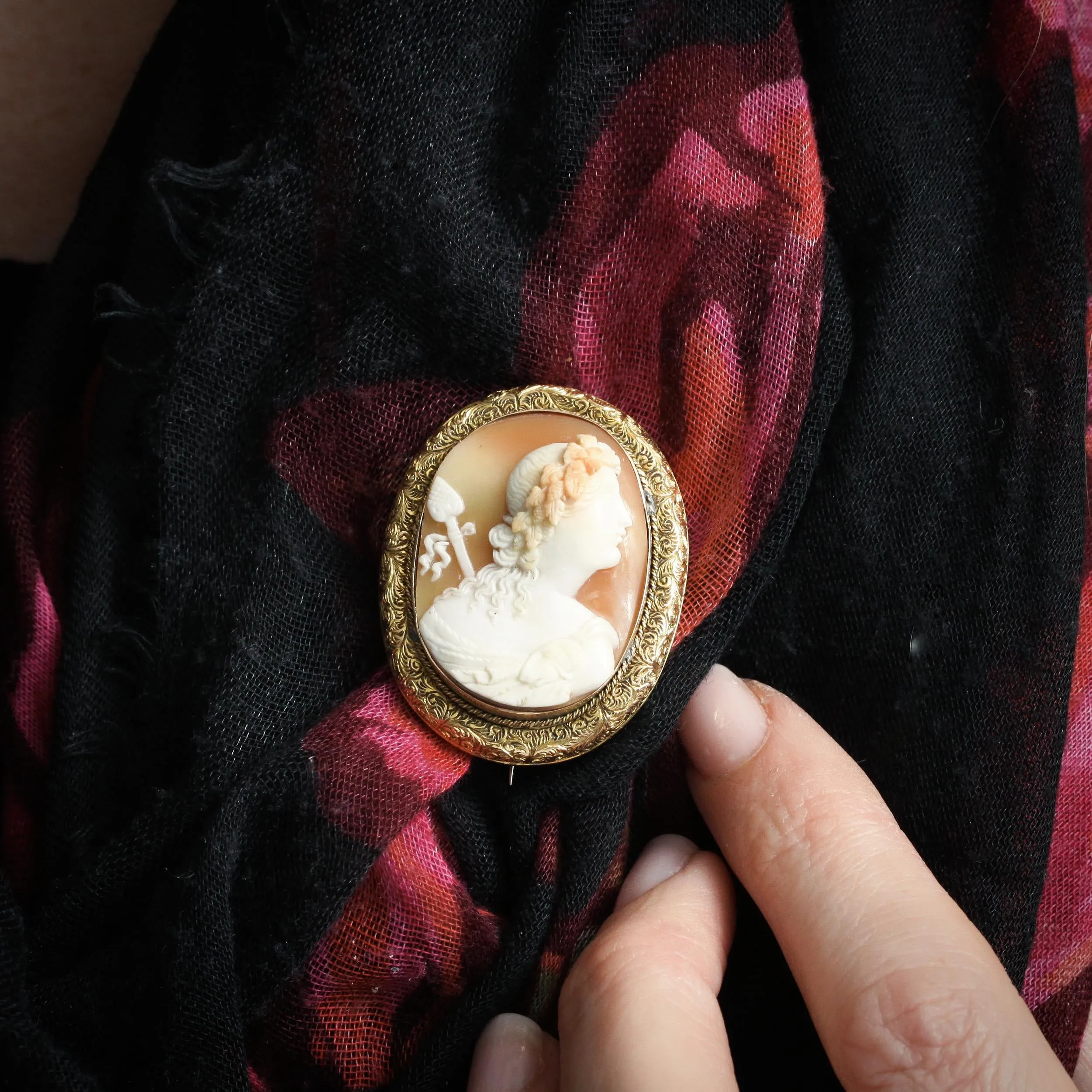 Rare Superior Hand Carved Shell Cameo of Dionysus