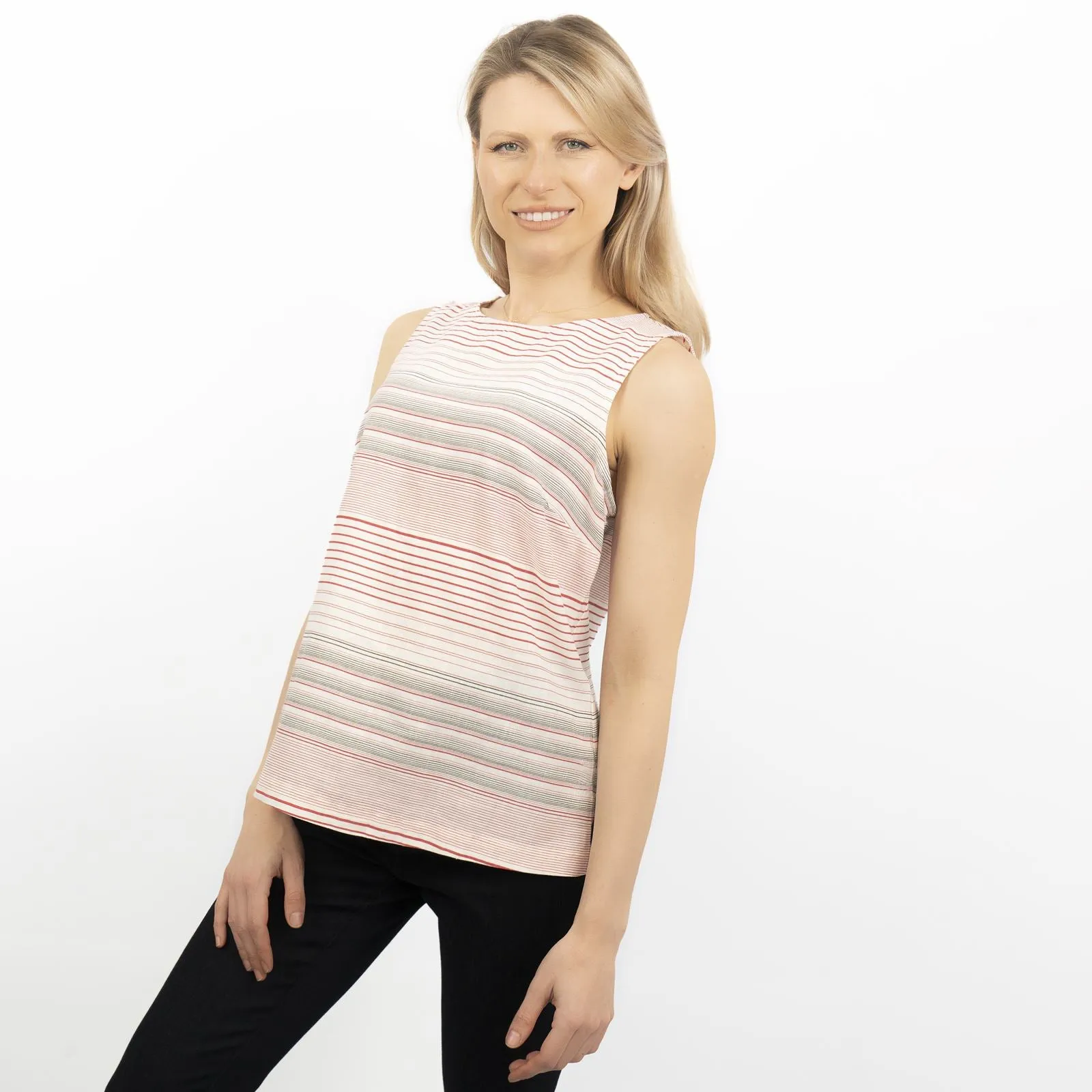 Red Striped Womens Sleeveless V-Neck Lightweight Tops