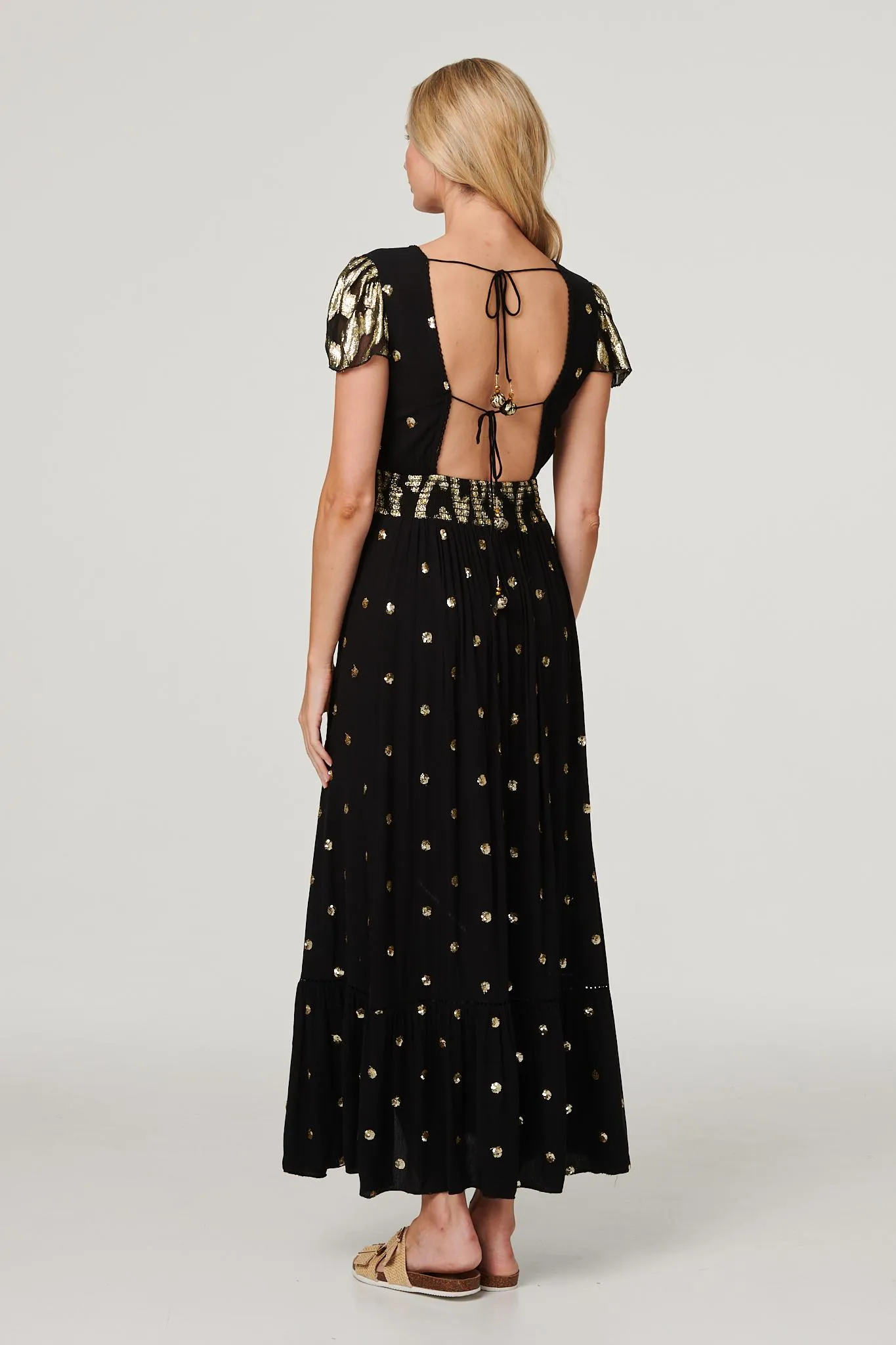 Sequin Cut-Out Back Maxi Dress