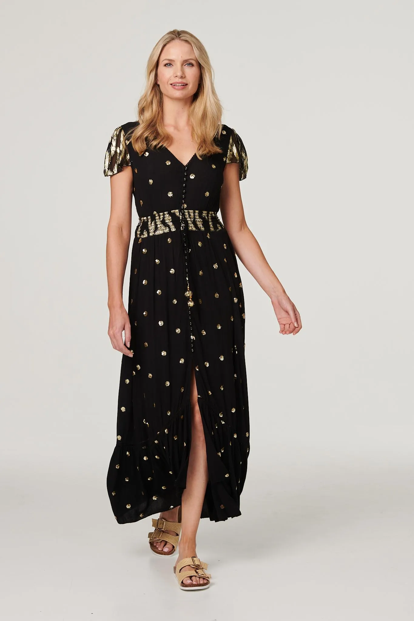 Sequin Cut-Out Back Maxi Dress