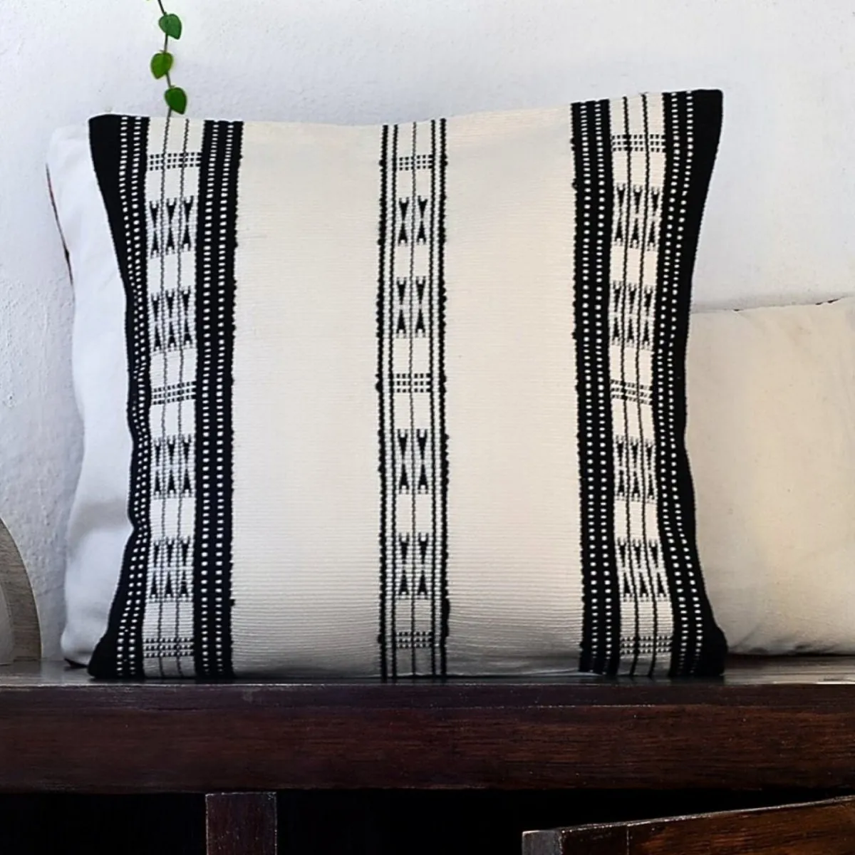 Set of Striped Monochrome Handwoven Cushion Cover and Monochrome Handwoven Striped Table Runner | Rakshabandhan Gift | Handmade in India