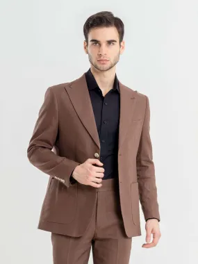 Single Breasted Suit Blazer - Linen Coffee Plain (Peak Lapel)