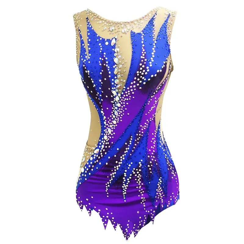 SK557 Adult-Childs Artistic- Rhythmic Gymnastics Leotards - Jeweled- Long Sleeve Figure Skating Dress