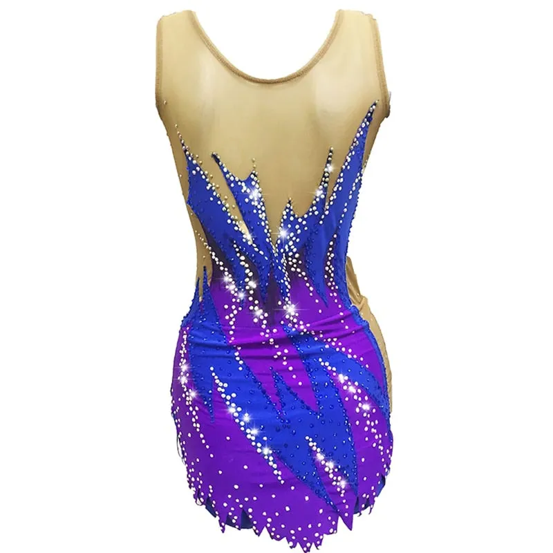 SK557 Adult-Childs Artistic- Rhythmic Gymnastics Leotards - Jeweled- Long Sleeve Figure Skating Dress