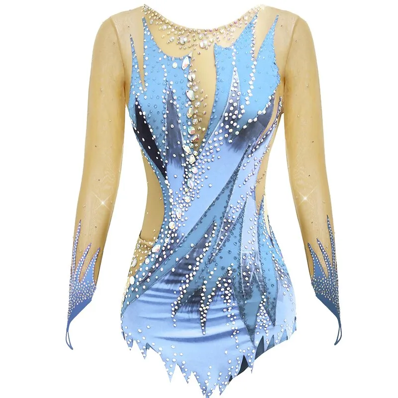 SK557 Adult-Childs Artistic- Rhythmic Gymnastics Leotards - Jeweled- Long Sleeve Figure Skating Dress