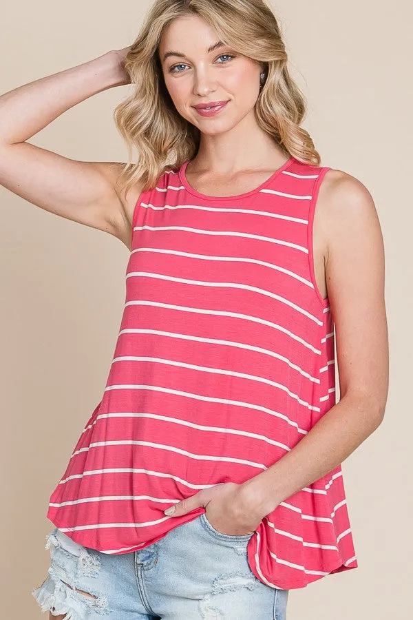 Sleeveless Striped Tank Top- Fuchsia