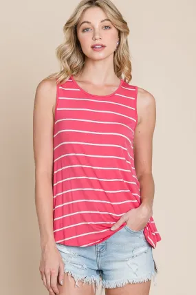 Sleeveless Striped Tank Top- Fuchsia