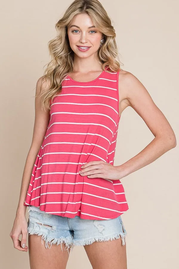 Sleeveless Striped Tank Top- Fuchsia