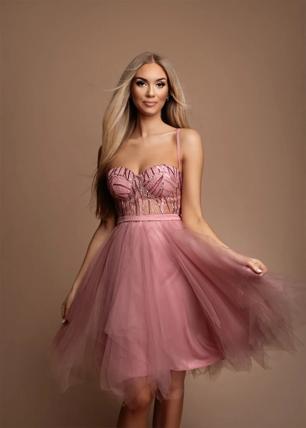 Sparkly Corset Cocktail Dress with Asymmetric Ruffles