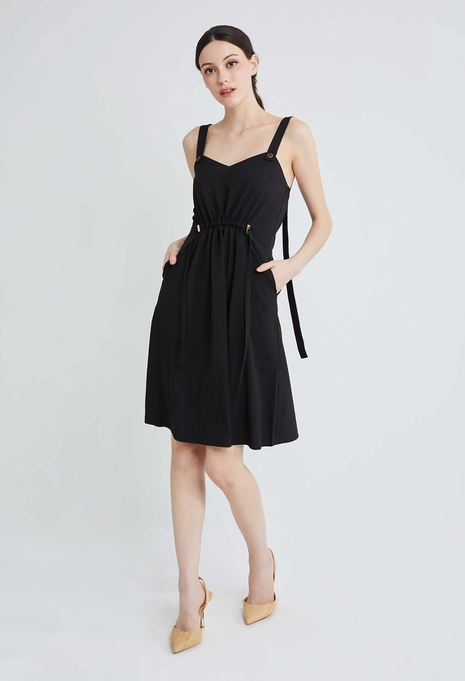 Stop-knotch Cinched Waist Sweetheart Neckline Dress