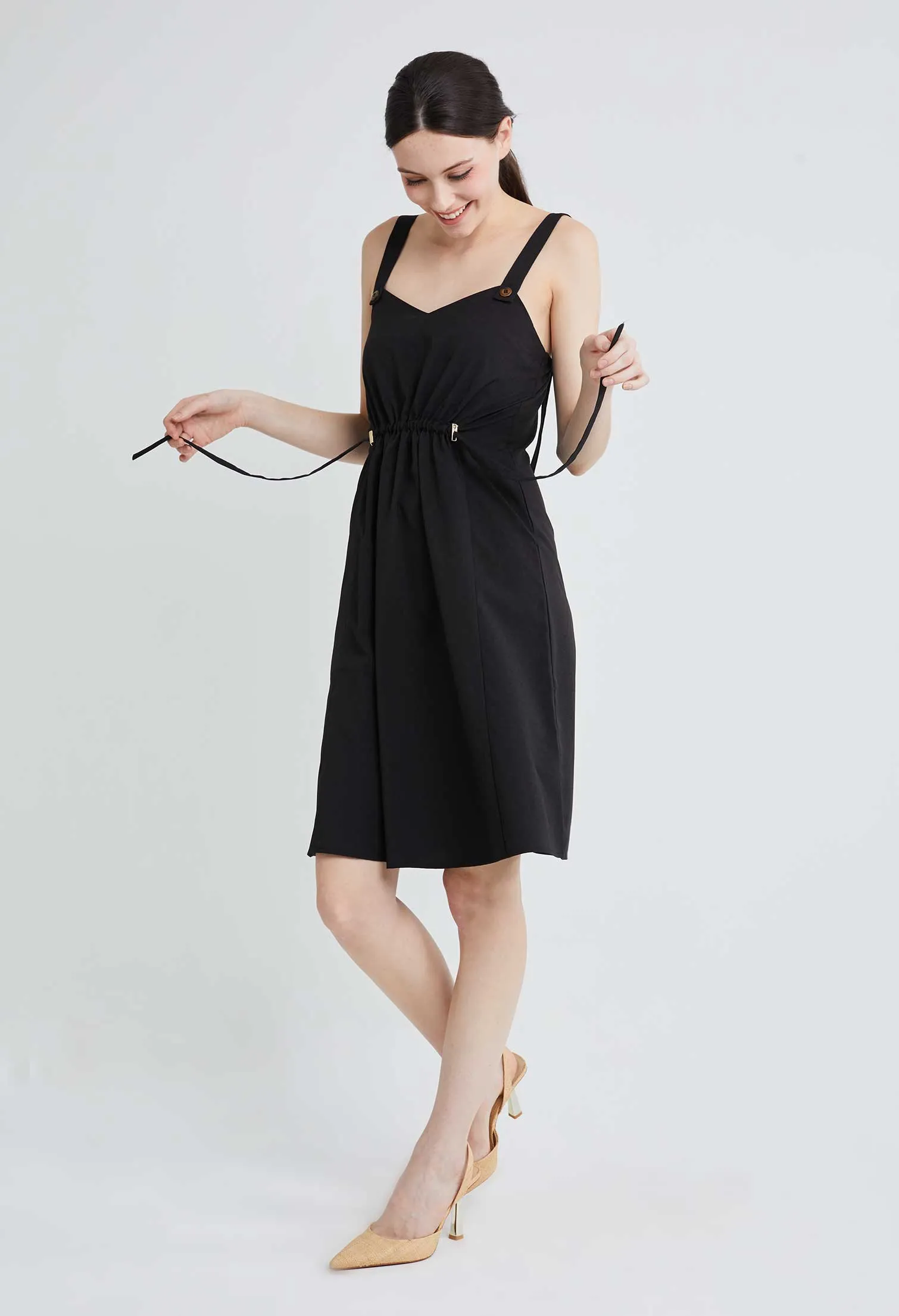 Stop-knotch Cinched Waist Sweetheart Neckline Dress