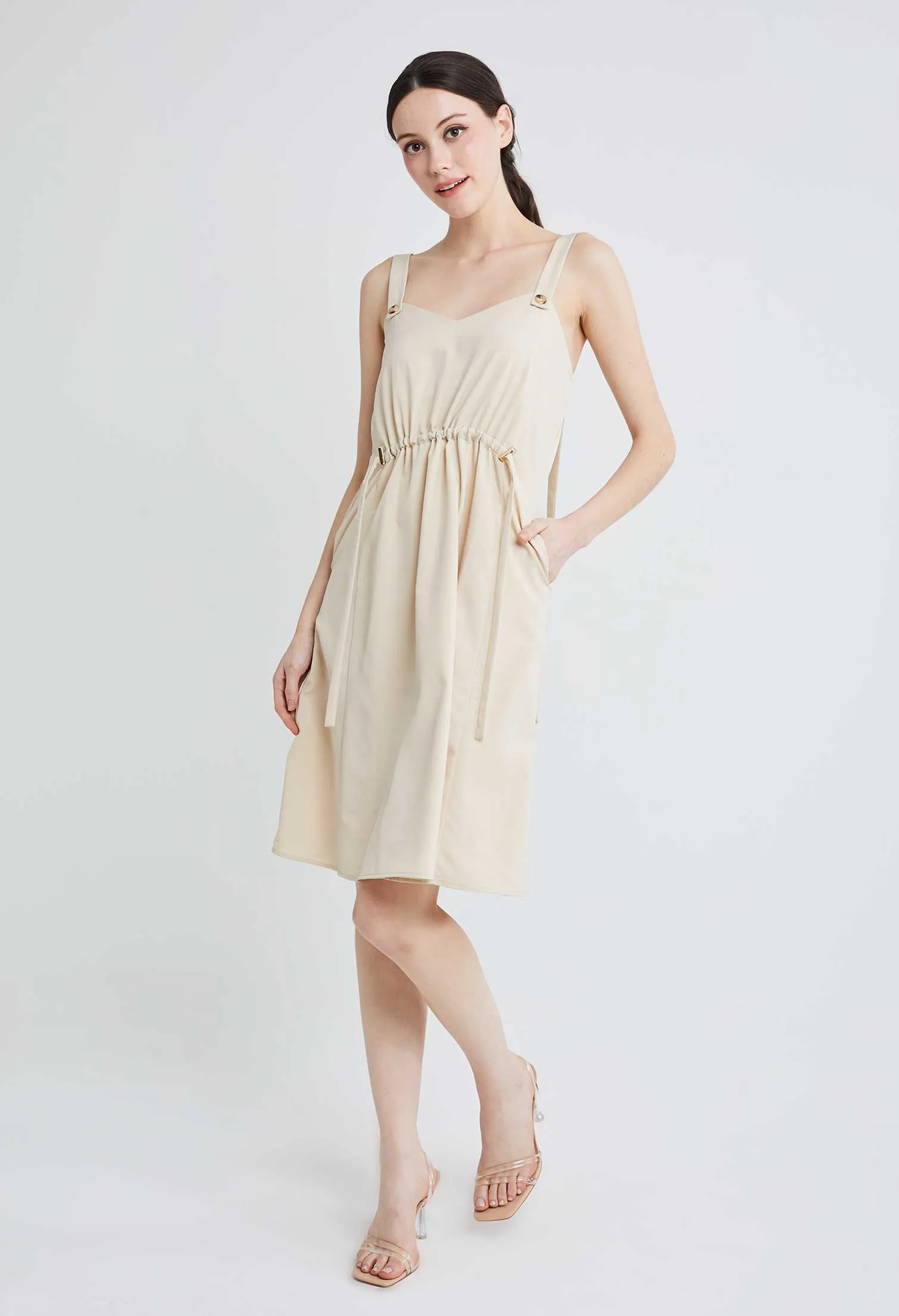 Stop-knotch Cinched Waist Sweetheart Neckline Dress