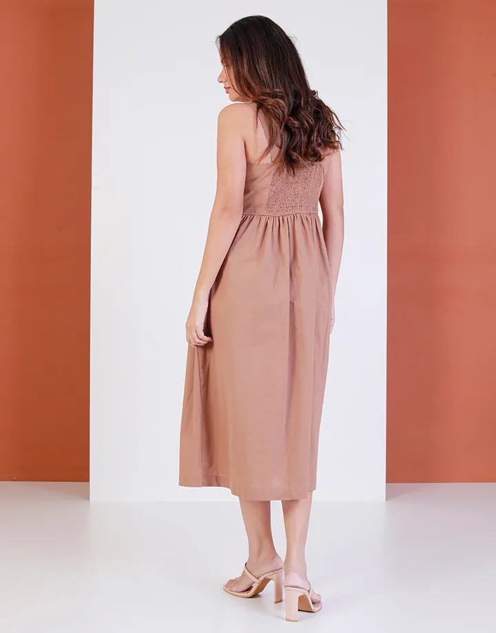 Strappy Linen Midi Dress with Pockets