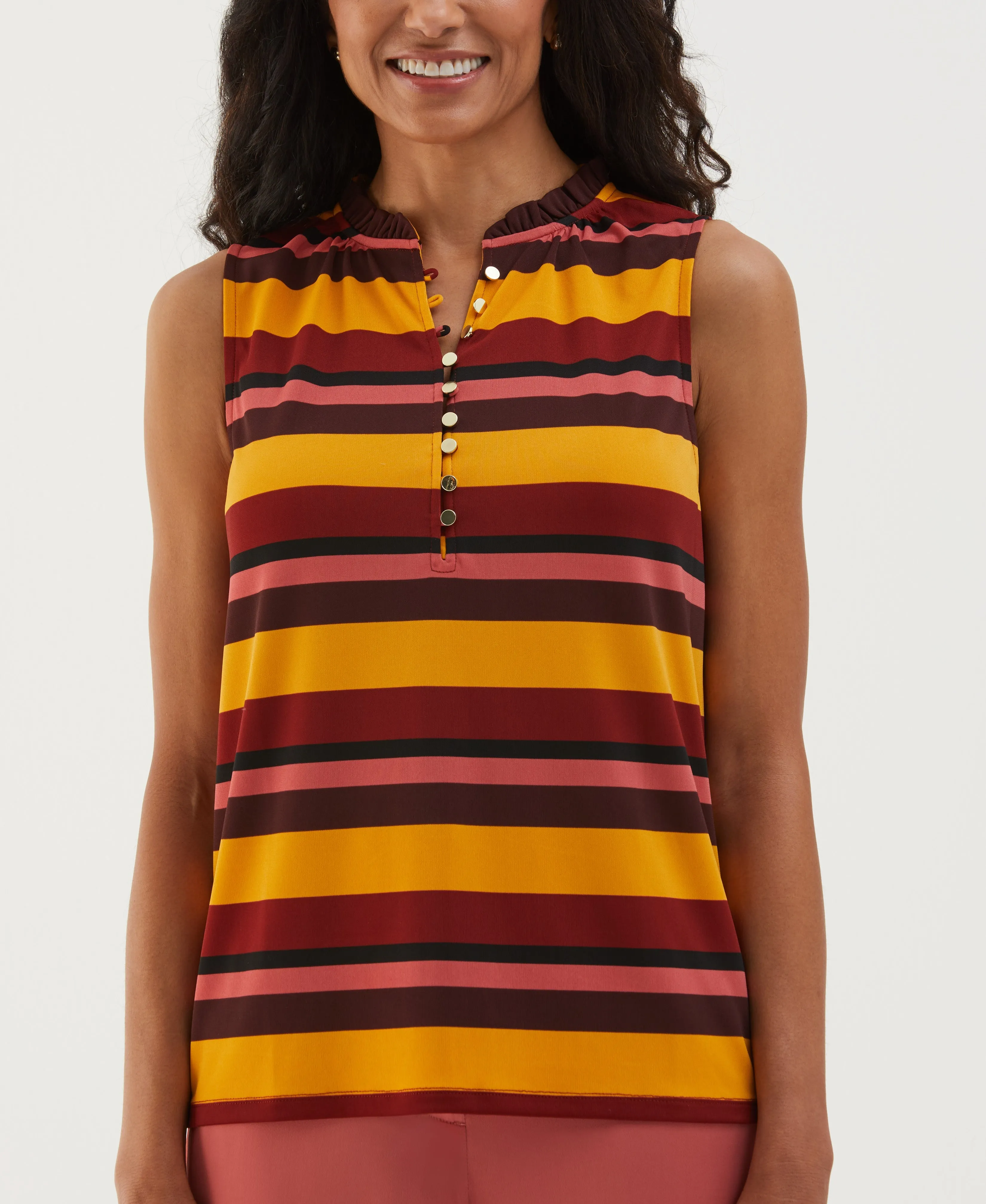 Striped Button Front Ruffle Tank Top