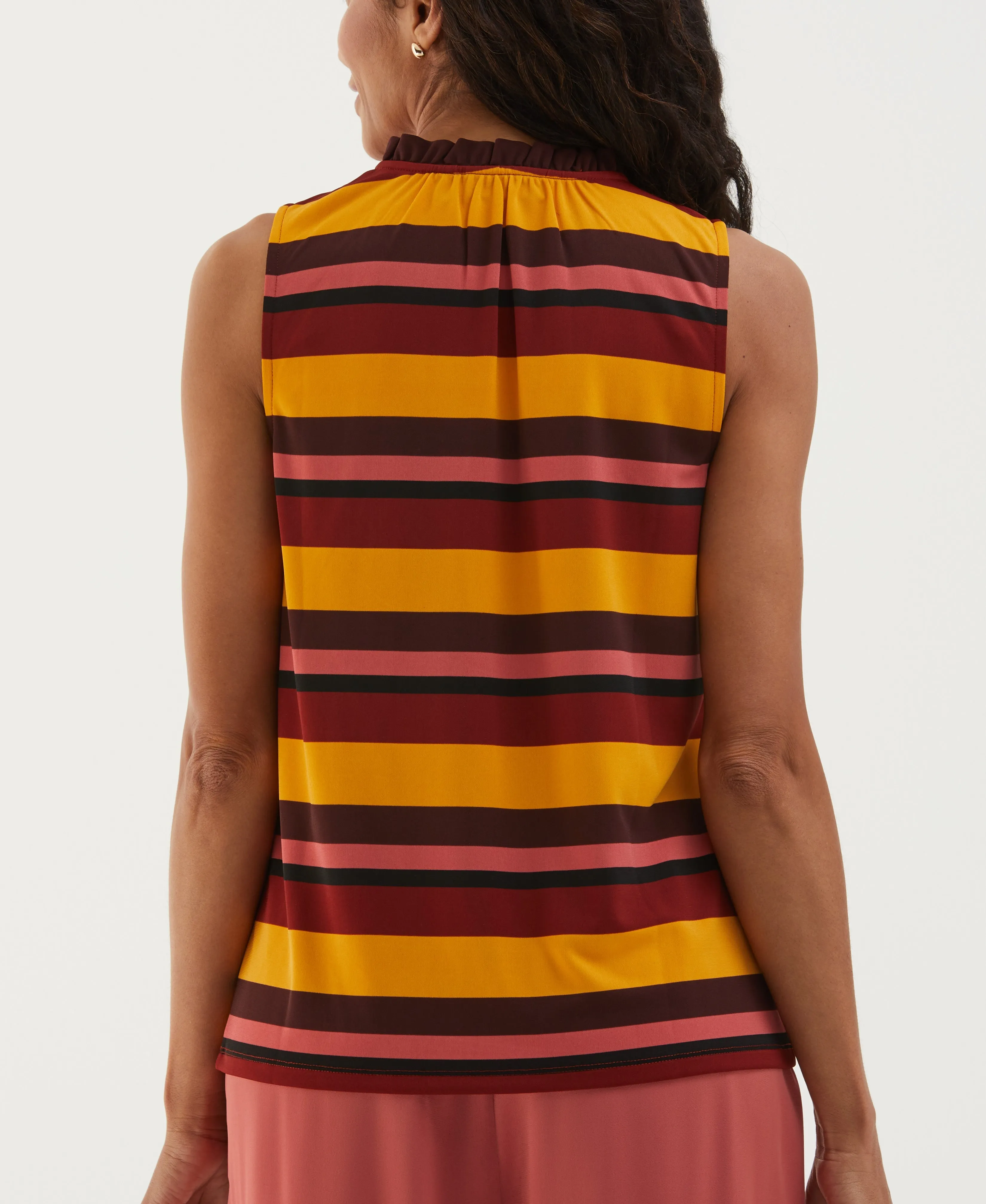 Striped Button Front Ruffle Tank Top